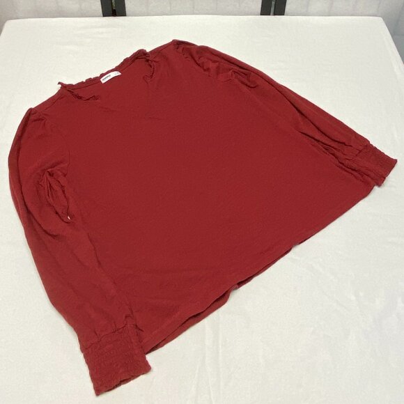 Sonoma Ruffle Open V-Neck Knit Top Long Sleeve Shirred Cuff Blouse Rust XL - Picture 8 of 12